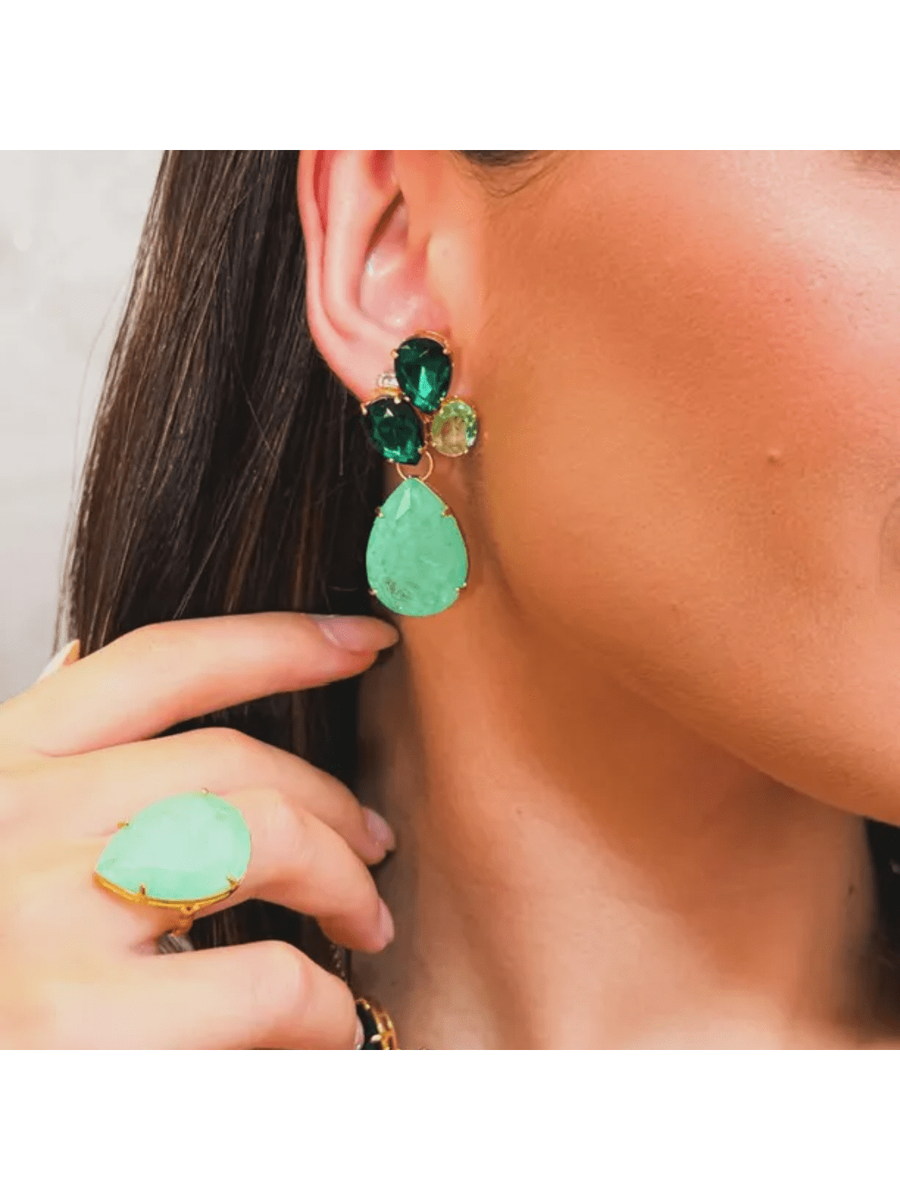 KIT BRINCO, ANEL E COLAR VERDE DE ZIRCÔNIA CAMPOS Cor:Verde