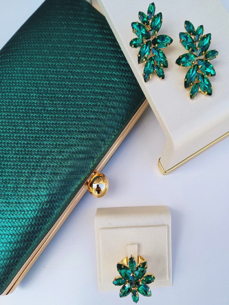 Kit Clutch Anel com Brinco Turim Esmeralda