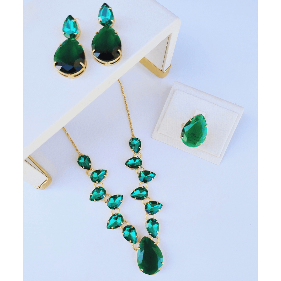 KIT ANEL BRINCO COLAR CANNES TONS DE VERDE Cor:TONS DE VERDE