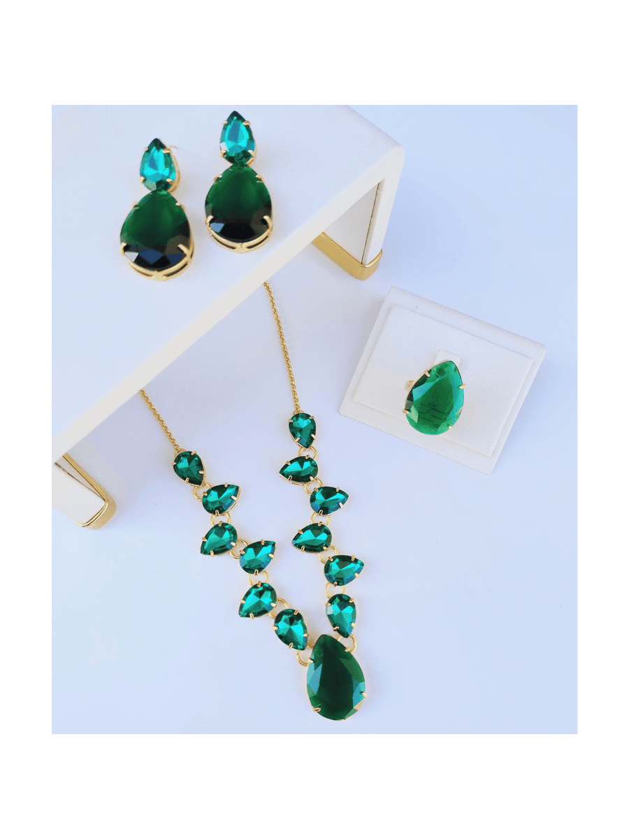 KIT ANEL BRINCO COLAR CANNES TONS DE VERDE Cor:TONS DE VERDE