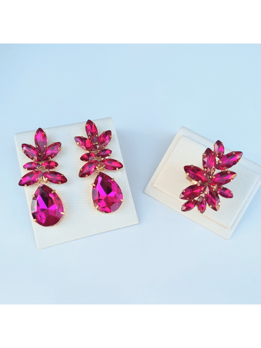 Kit Brinco, anel Regulável, clutch trevinho pink Cor:Pink