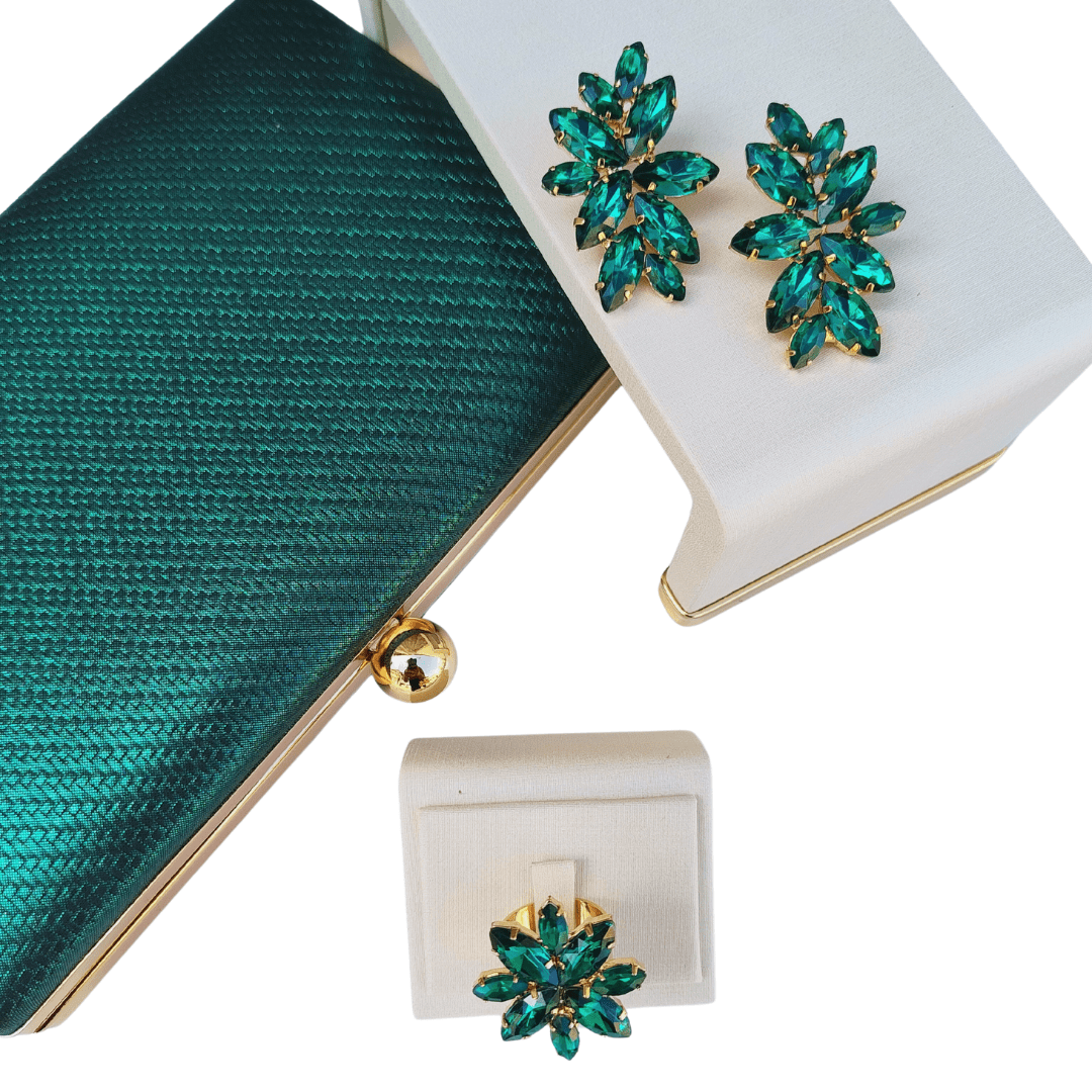 Kit Clutch Anel com Brinco Turim Esmeralda