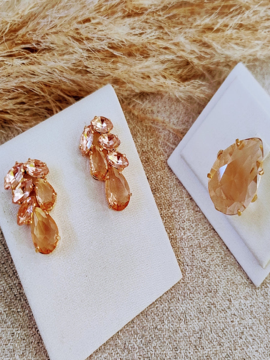 KIT COLAR ANEL BRINCO AMBAR DOURADO Cor:AMBAR