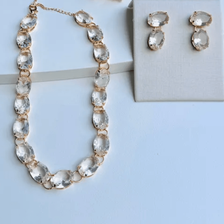 KIT BRINCO E COLAR OVAL EM ZIRCONIA DORIA Cor:cristal