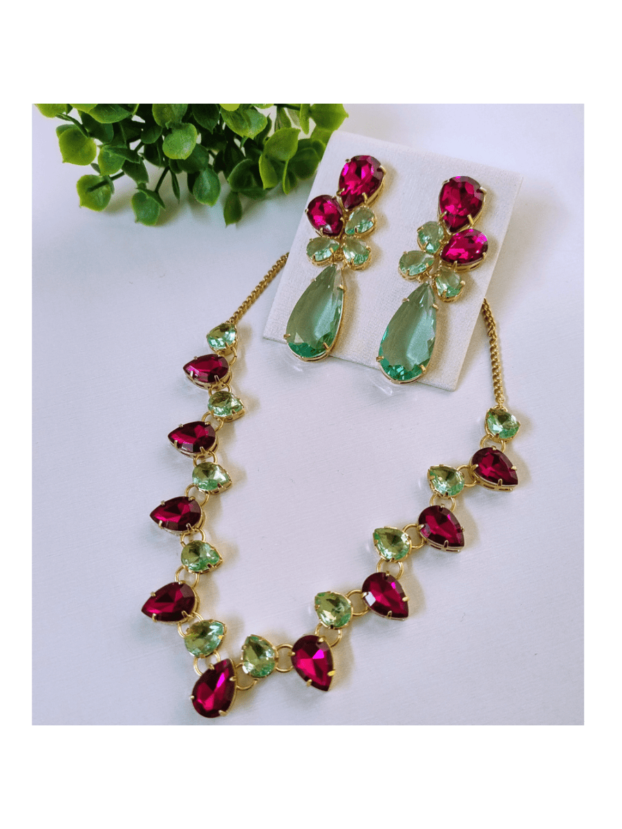 KIT COLAR BRINCO E ANEL KIEV MENTA COM PINK Cor:PINK COM MENTA
