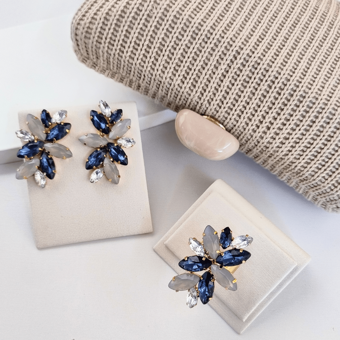 Kit Clutch Anel Brinco Turim Tons de Azul