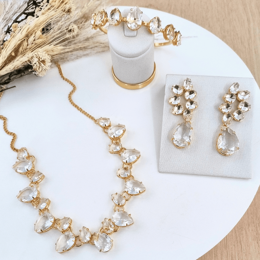 KIT COLAR BRINCO BRACELETE MIRIAN WALL CRISTAL Cor:cristal