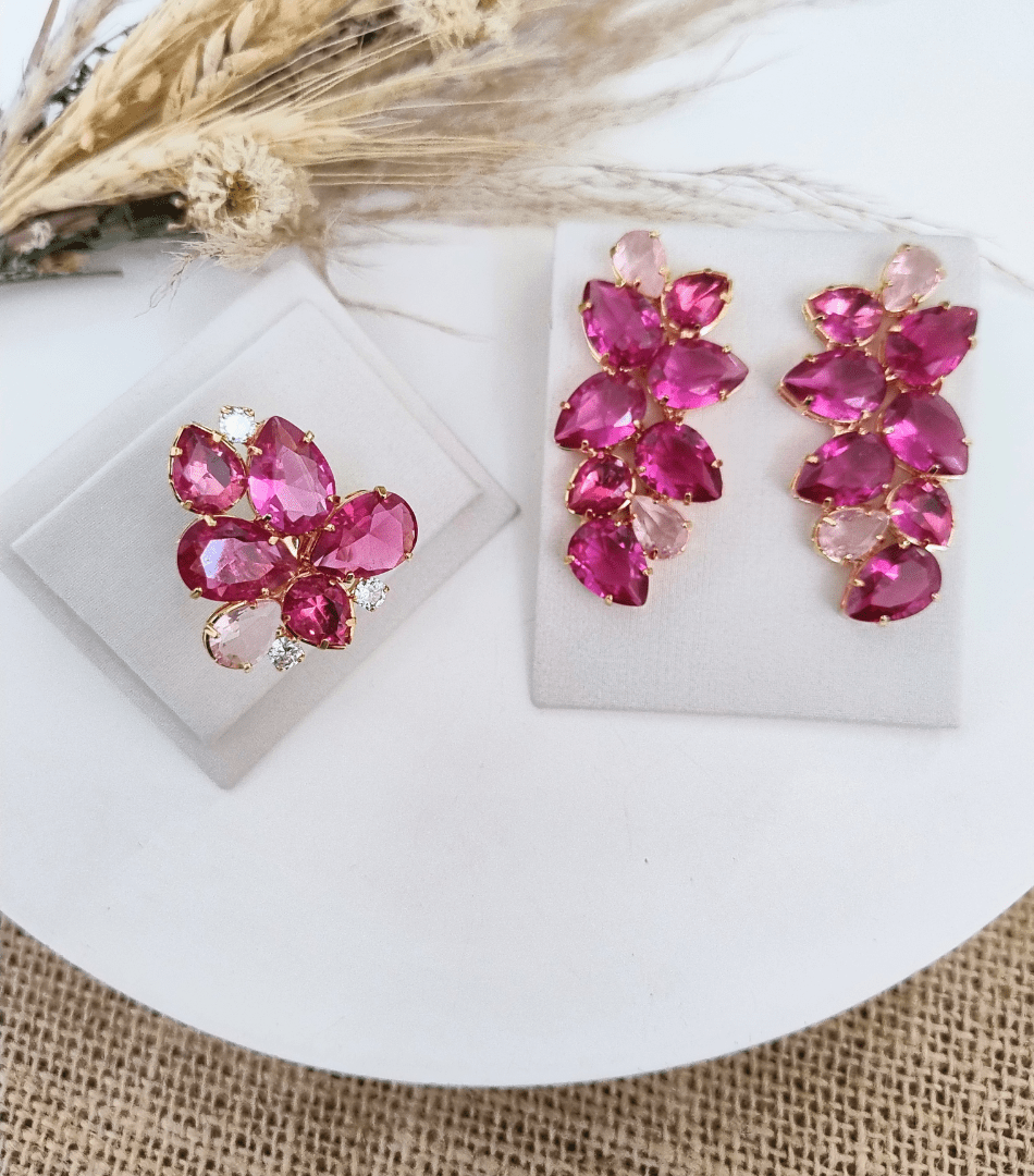 KIT ANEL COM BRINCO CIBELLE TONS ROSA Cor:TONS DE ROSA