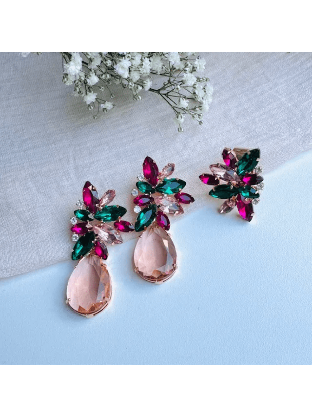 Kit Anel Regulável e Brinco Verde, Nude e Pink Stella Cor:Multicolorido