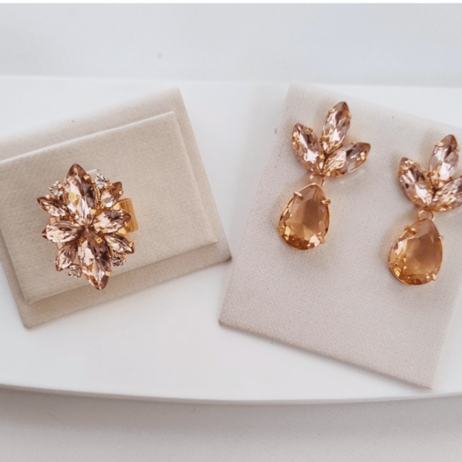 KIT ANEL COM BRINCO LUNNA NUDE DOURADO