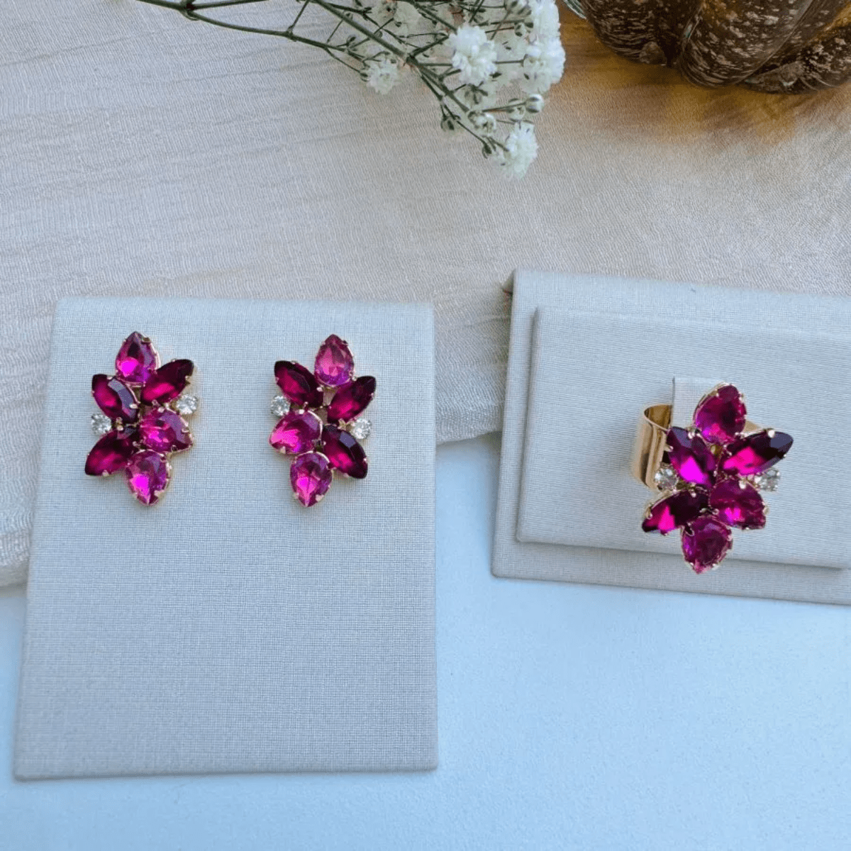 KIT ANEL COM BRINCO CRISTIANE PINK COM FUCSIA Cor:Pink