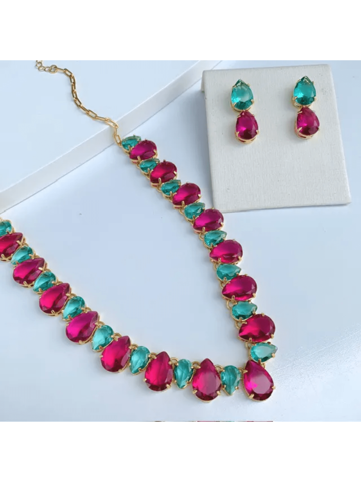 KIT COLAR E BRINCO PINK COM TURMALINA DE ZIRCONIA CHRIS Cor:TURMALINA/PINK