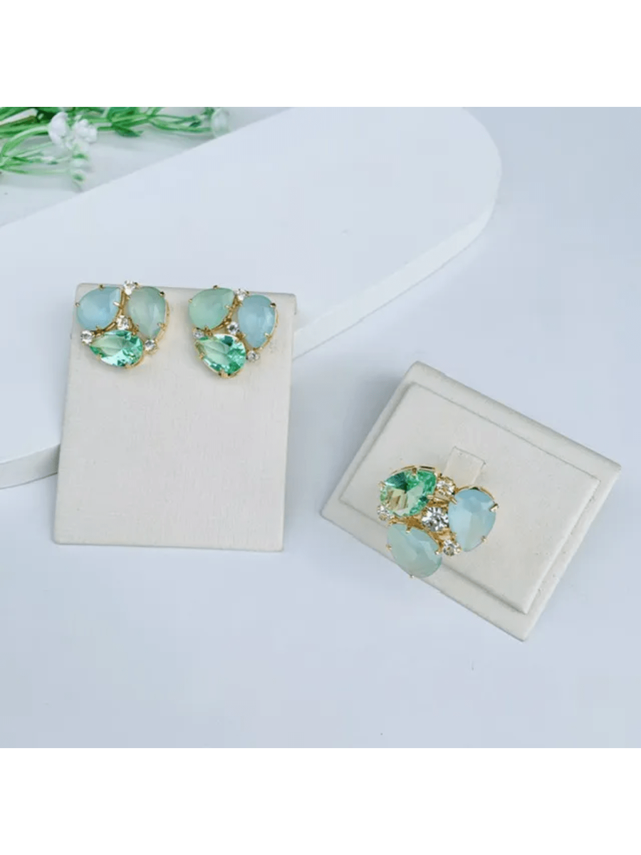 KIT ANEL E BRINCO LUCIANE MENTA DE ZIRCONIA Cor:MENTA