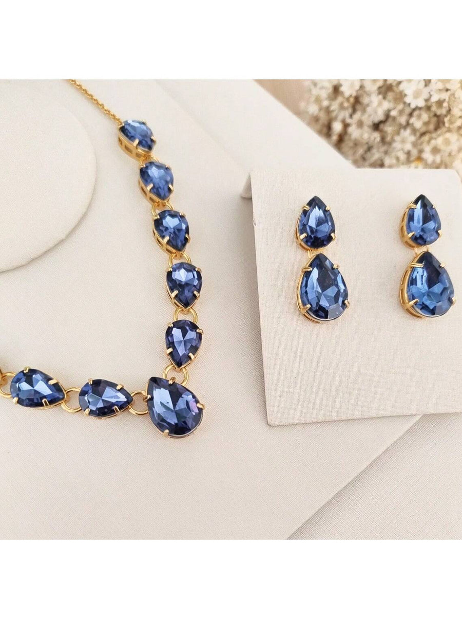 KIT COLAR COM BRINCO MONICA SAFIRA Cor:AZUL SAFIRA