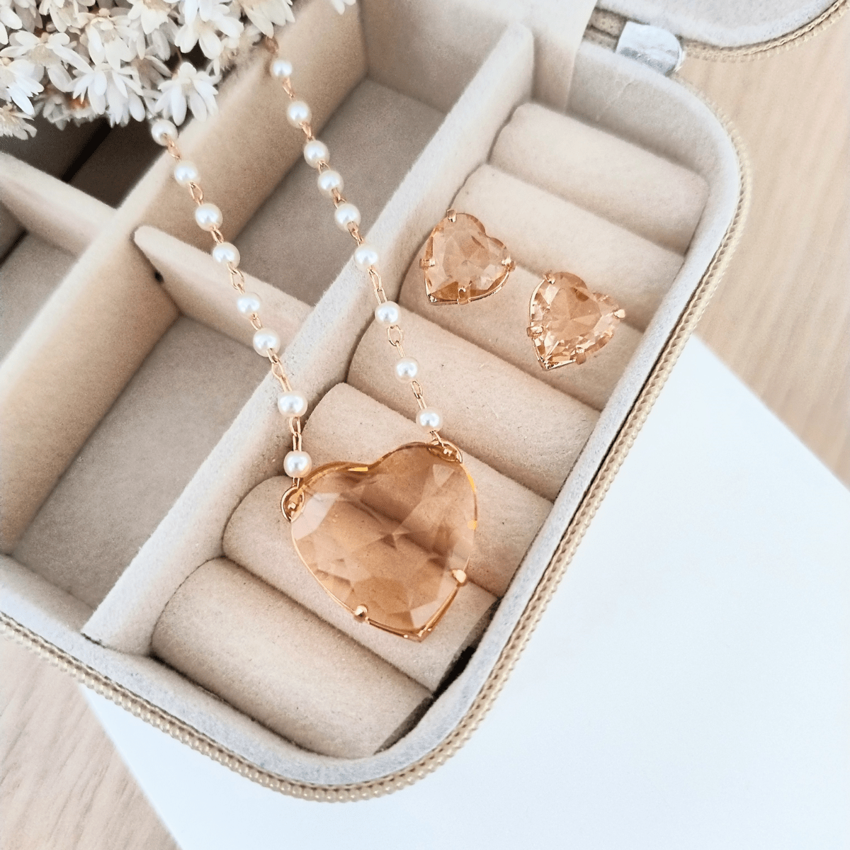 KIT COLAR COM BRINCO LAIS DE ZIRCONIA Cor:AMBAR