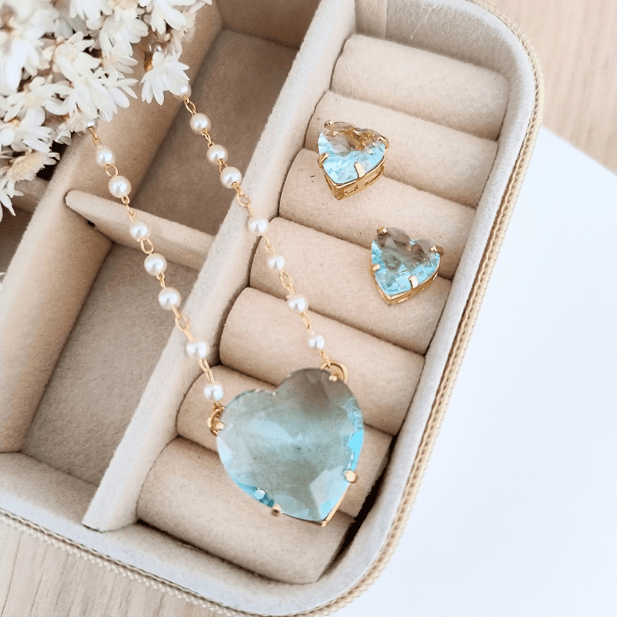 KIT COLAR COM BRINCO LAIS DE ZIRCONIA Cor:AZUL