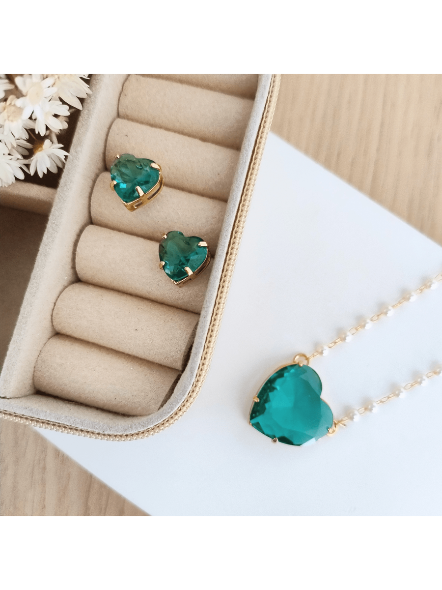 KIT COLAR COM BRINCO LAIS DE ZIRCONIA Cor:VERDE TURMALINA
