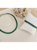 KIT CHOCKER COM PULSEIRA RAFAS ESMERALDA DE ZIRCONIA PRATA Cor:ESMERALDA
