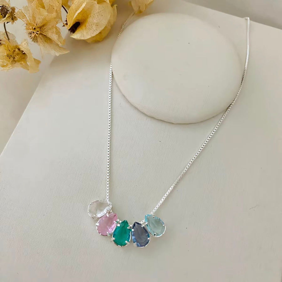 Colar de Gotinhas Zircônia Colorido Melissa Banho Prata