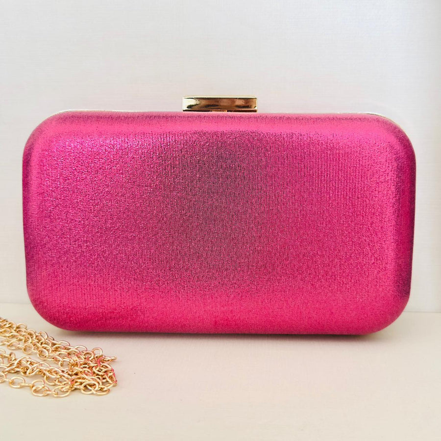 Clutch Brilhosa Rosa Pink com Detalhe Dourado