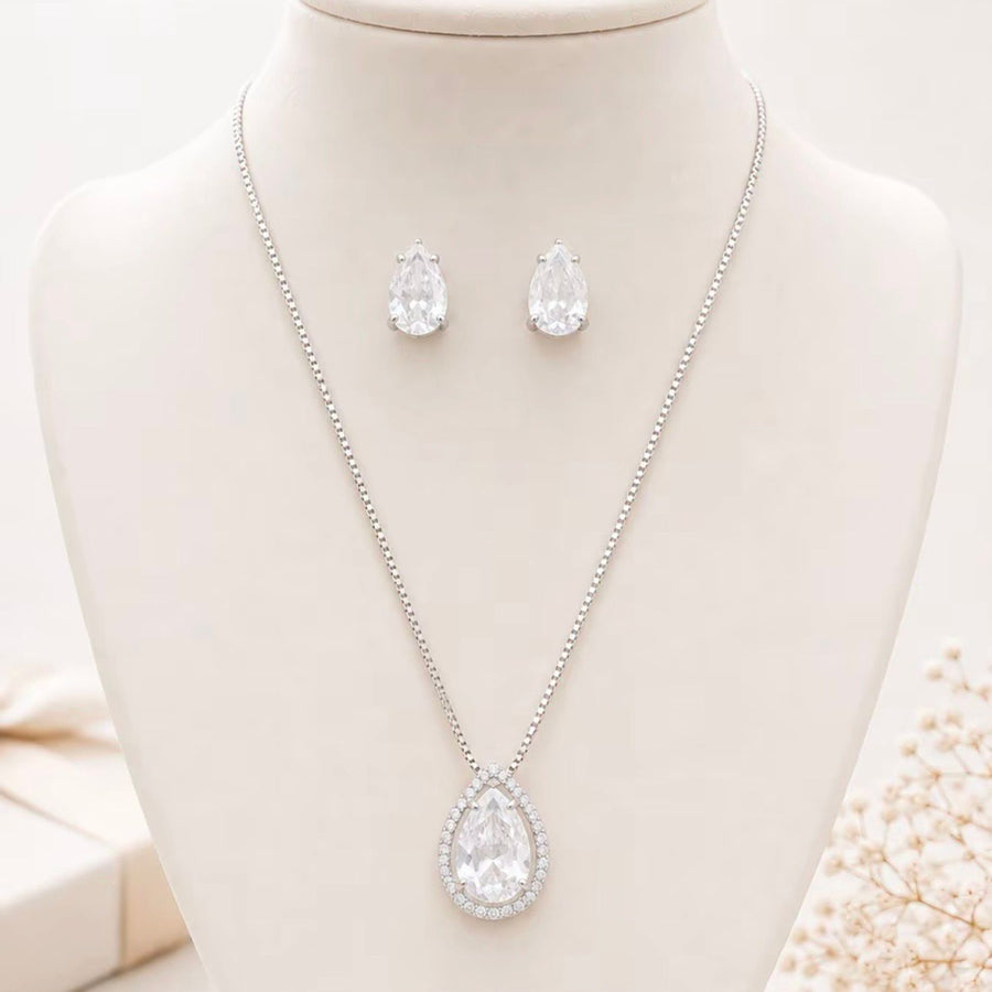 Kit Brinco e Colar Gota Polly de Zircônia Banho Prata - ESCOLHER COR