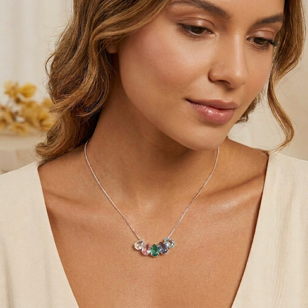 Colar de Gotinhas Zircônia Colorido Melissa Banho Prata