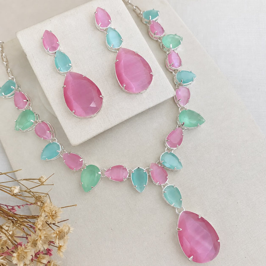 Kit Brinco e Colar de Gota Candy Collor Ferrari de Zircônia Banho Prata