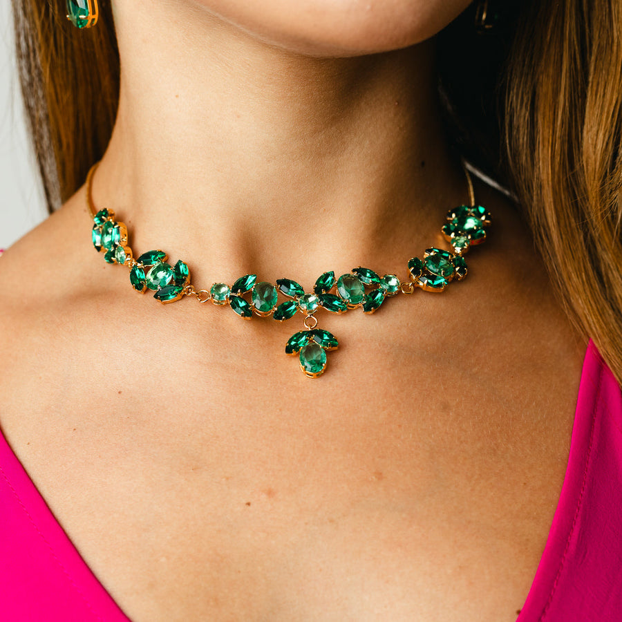 Colar de Luxo Esmeralda de Zircônia Banho Dourado