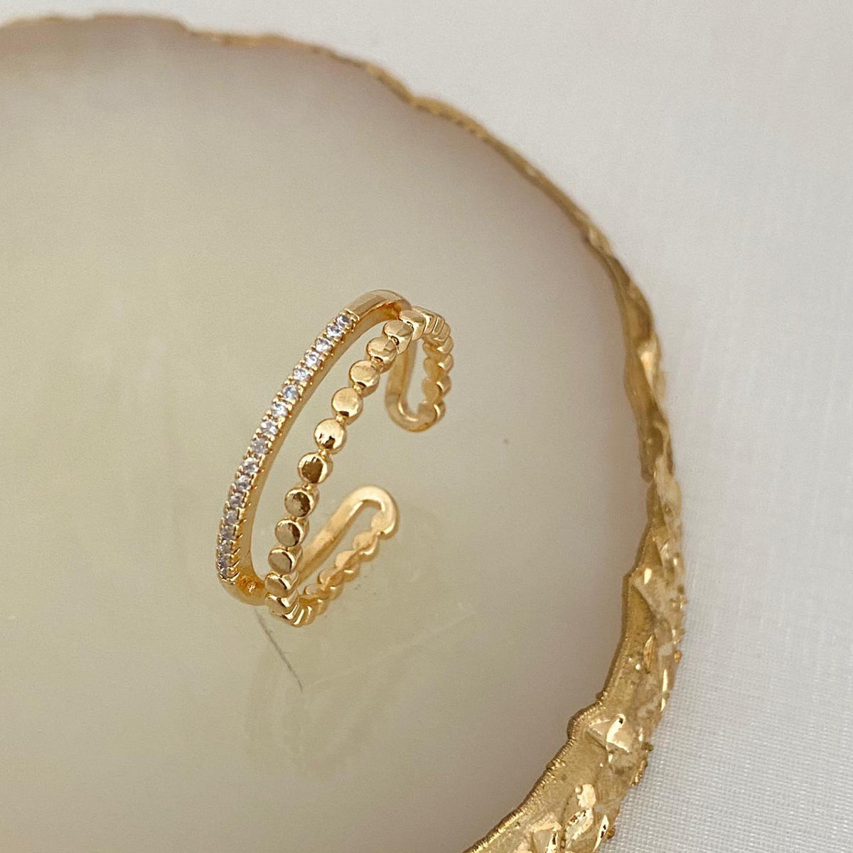 Anel Duplo De Zircônia Eloah Dourado