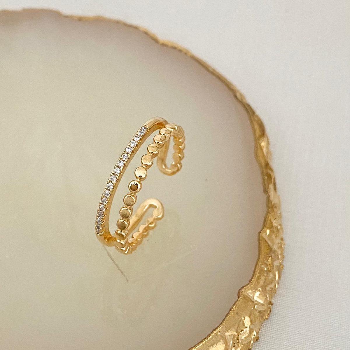Anel Duplo De Zircônia Eloah Dourado