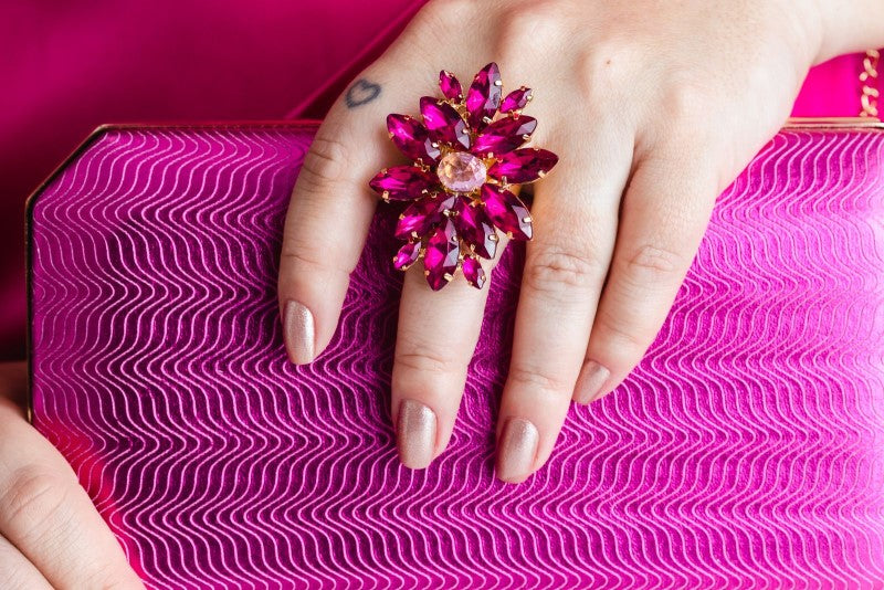 Anel de Pedraria Ajustável Panama Rosa Pink