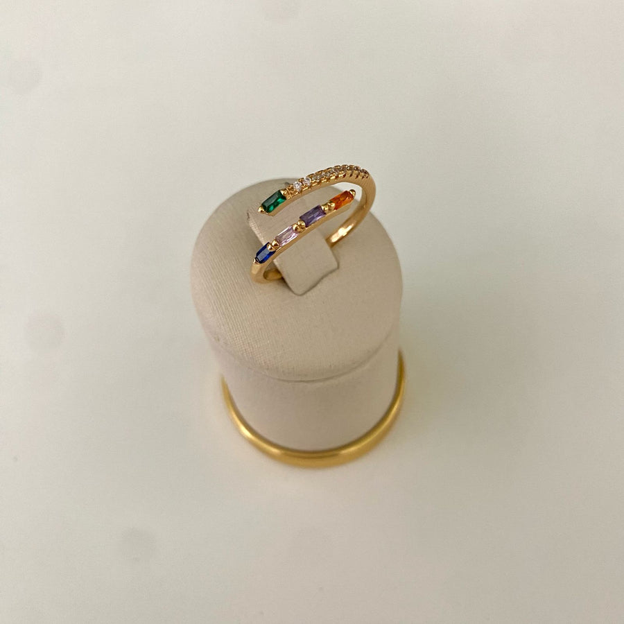 Anel Regulável Aurora com Zircônias Coloridas