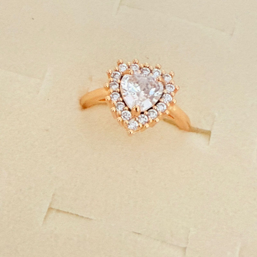 Anel Solitário Coração de Zircônia Cristal Cravejado Dourado Tamanho:22