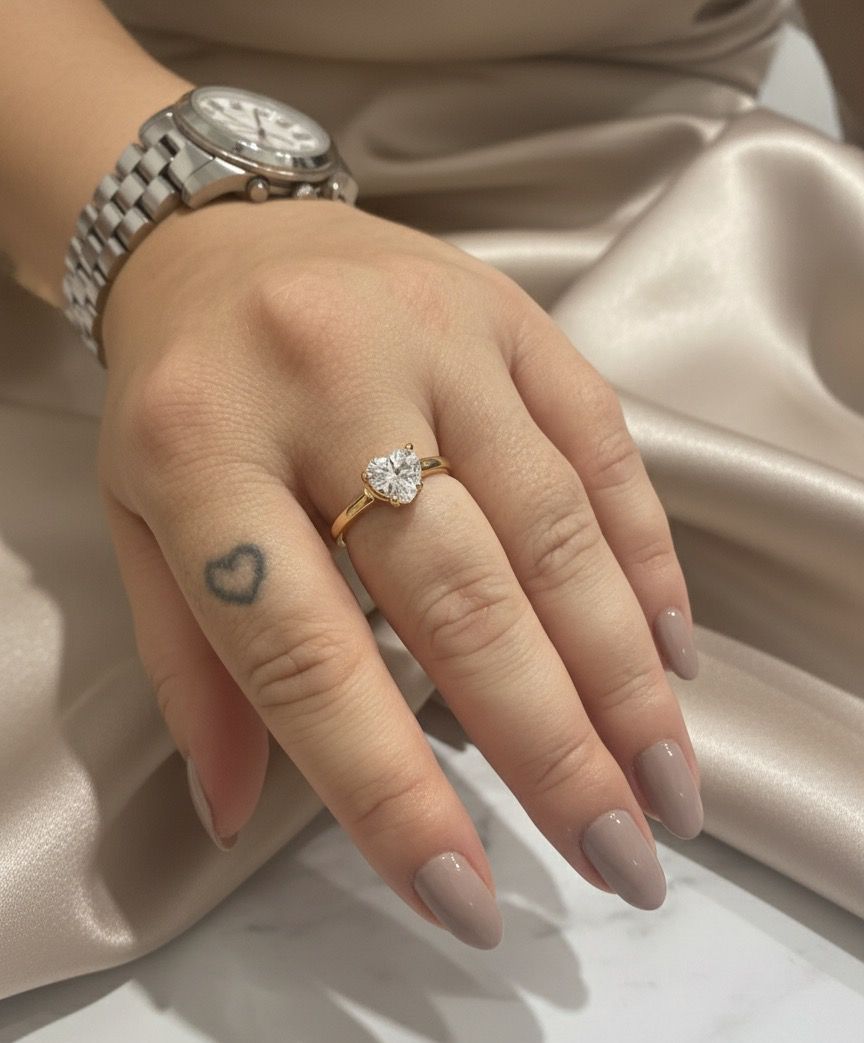 Anel Solitário Coração Delicado de Zircônia Cristal | Dourado Tamanho:18