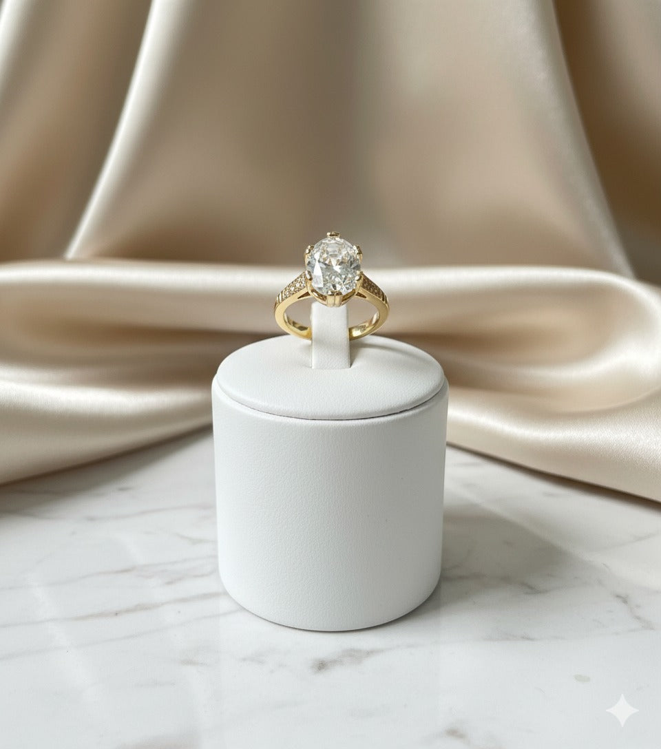 Anel Solitário Trabalhado de Zircônia Cristal | Banho de ouro 18k Tamanho:18