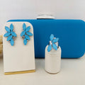 Kit Clutch, Brinco e Anel Regulável Noronha de Pedraria Azul Claro Banho Prata