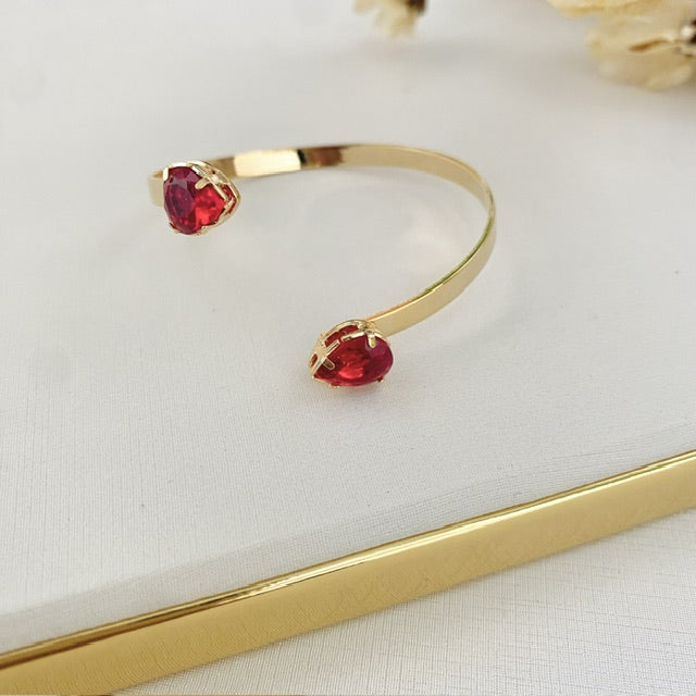 Bracelete Gota Duplo de Zircônia Vermelho Dourado