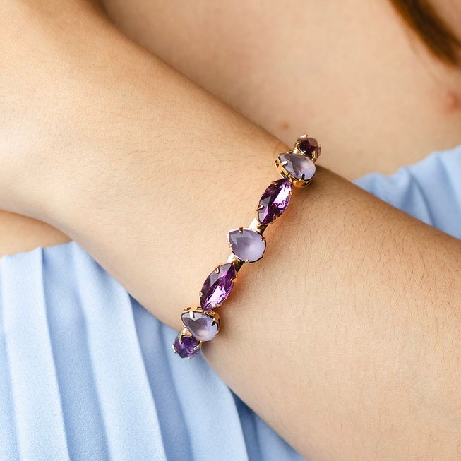 Bracelete Ajustável Leticia Tons de Roxo Banho Dourado