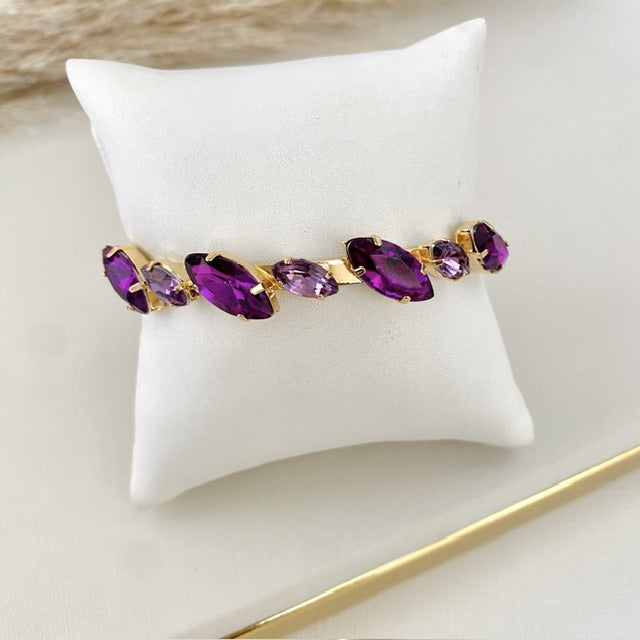 Bracelete Áster de Pedraria Tons de Roxo Dourado