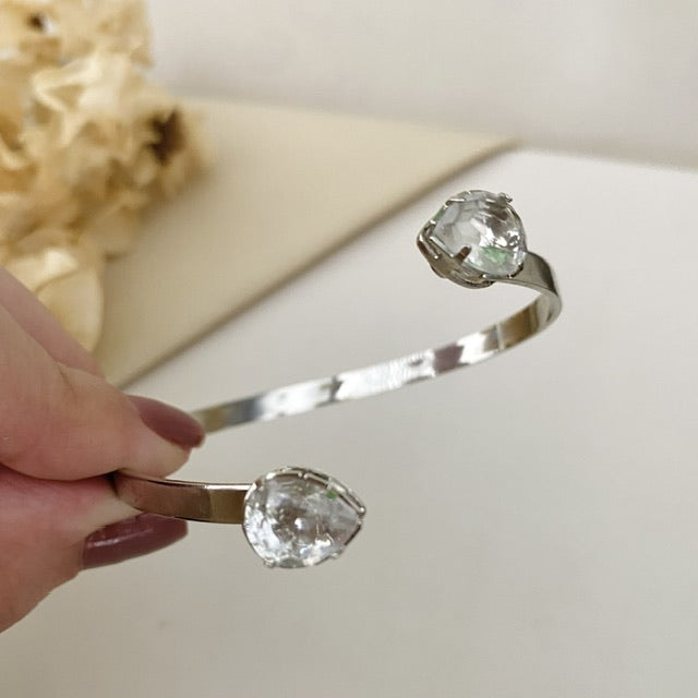 Bracelete Gota Duplo de Zircônia Cristal Prata
