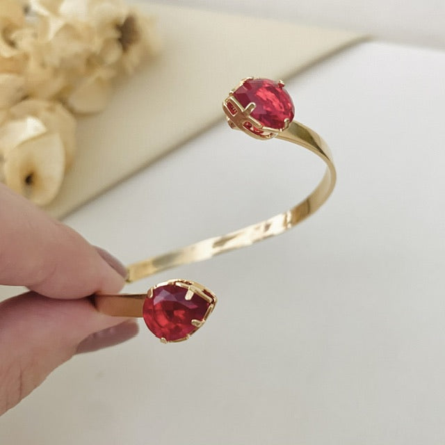 Bracelete Gota Duplo de Zircônia Vermelho Dourado