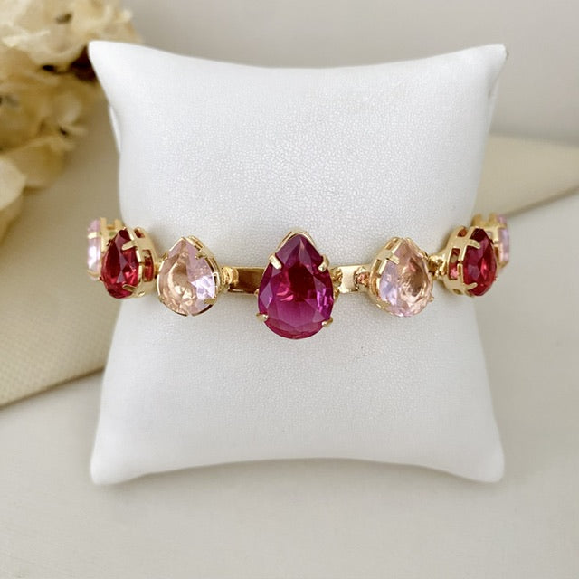 Bracelete Gota Luciana de Zircônia Tons de Rosa Dourado