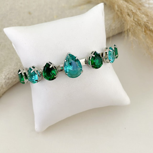 Bracelete Gota Luciana de Zircônia Tons de Verde Prata