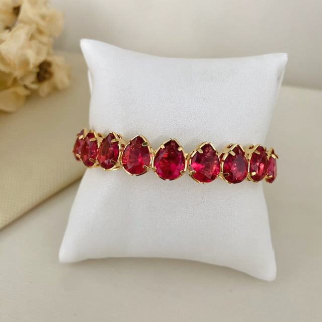 Bracelete Gotinha Alice de Zircônia Fúcsia Dourado