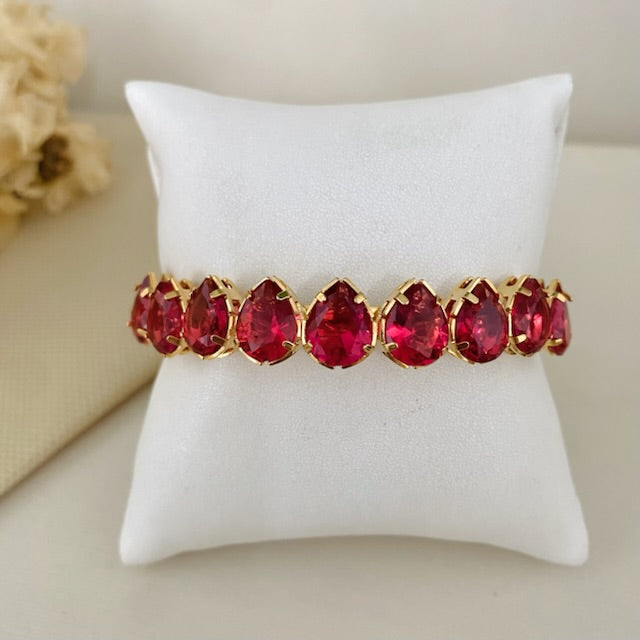 Bracelete Gotinha Alice de Zircônia Fúcsia Dourado