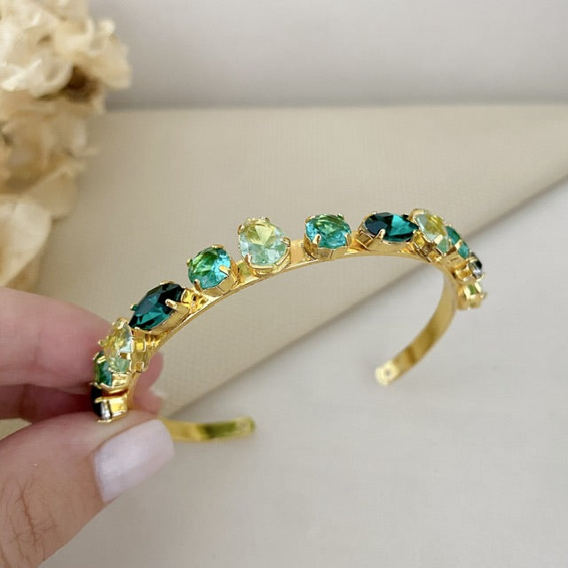 Bracelete Helena de Zircônia Tons de Verde Dourado