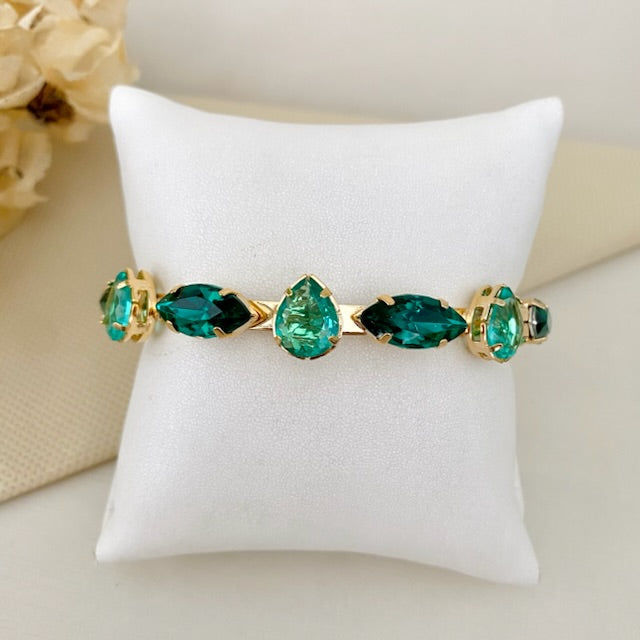 Bracelete Letícia de Pedraria Tons de Verde Dourado