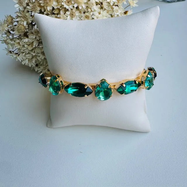 Bracelete Letícia de Pedraria Tons de Verde Dourado
