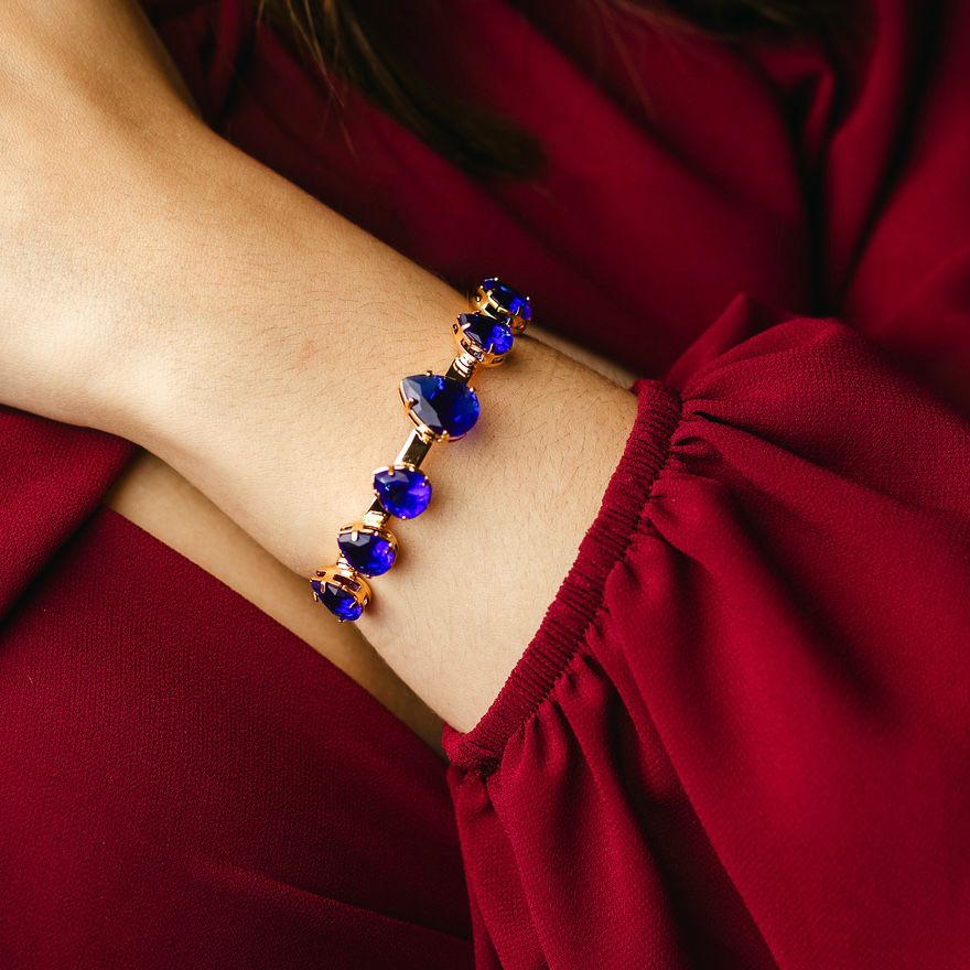 Bracelete Luciana em Zircônia Azul Safira Banho Dourado