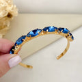 Bracelete Navete de Pedraria Azul Safira Dourado